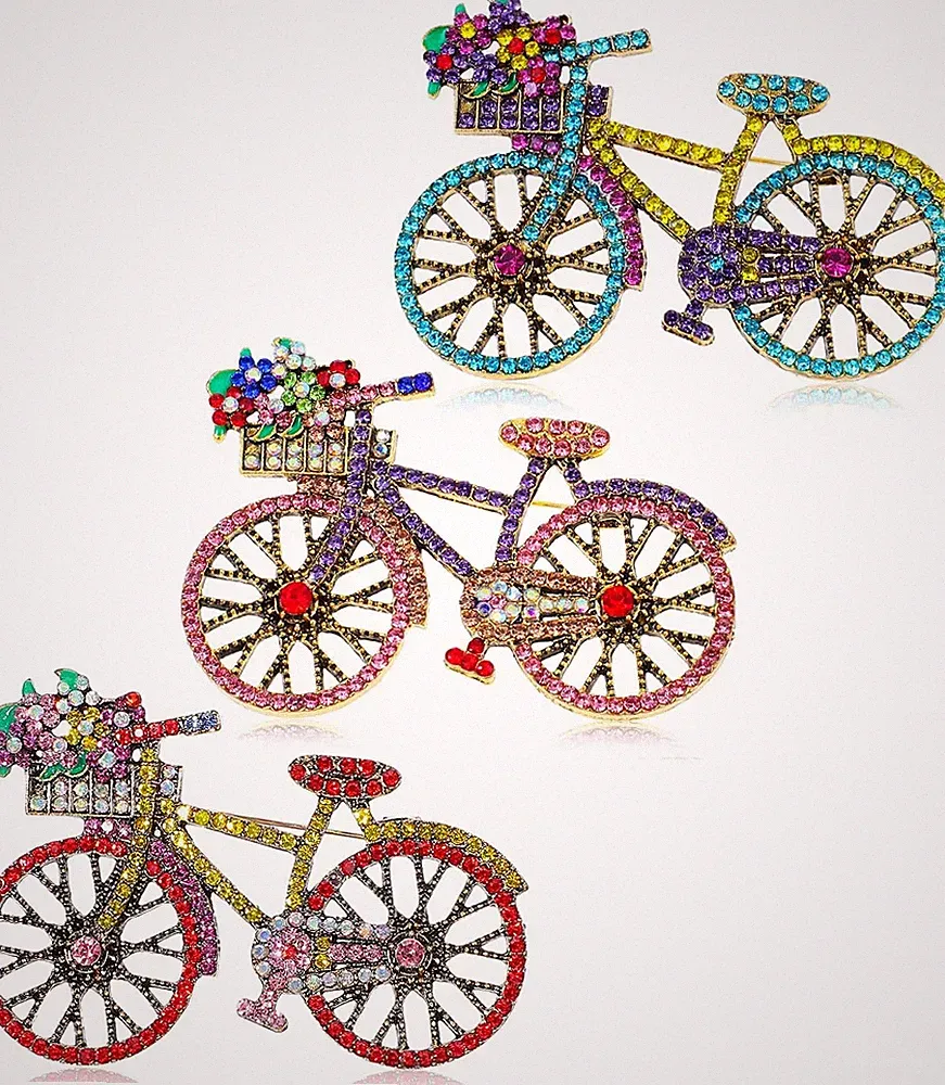 3Pcs Rhinestone Bicycle Brooch Pins for Women, Vintage Retro Elegant Handmade...