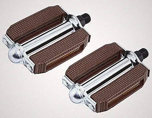 ABSOLUTE BICYCLE BLOCK PVC PEDALS 507 IN BROWN/CHROME COMPATIBLE WITH 9/16 CRANK