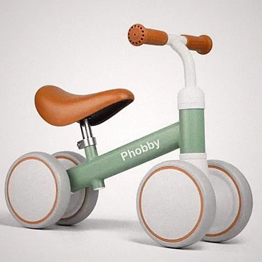 Baby Balance Bike for 1 2 Years Old Boys Girls, 4 Wheels Toddler Green&Brown