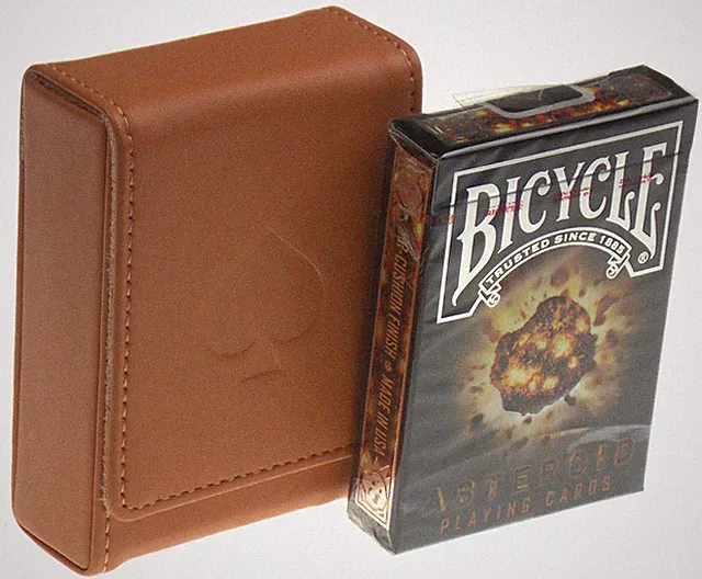 Bicycle Asteroid Playing Cards Tan Brown Leather Storage Case Travel Xmas Gift