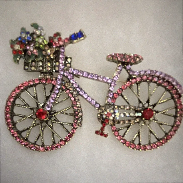 Bicycle Brooch Pin Metal Multicolor Round Rhinestones Bicycles & Transportation