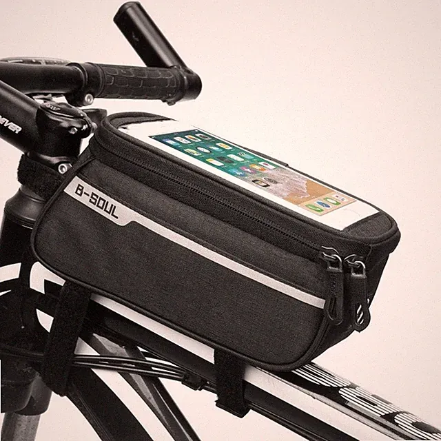 Bike Phone Holder Bag Top Tube Waterproof Frame Pouch Reflective Front Top Fram