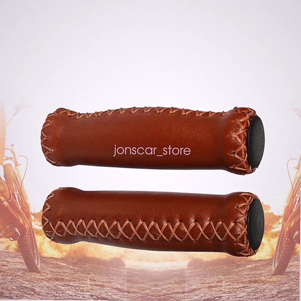 Brown Beach Cruiser Bike Bicycle Leather Handlebar Cover Grips Bar with End Cap