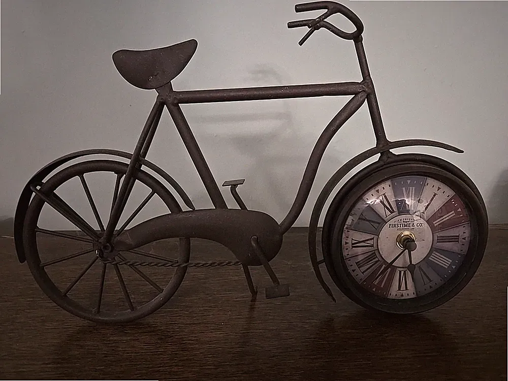 Farmhouse Brown Bronze Metal Bicycle Clock Desk,Table Top, Shelf or Mantle