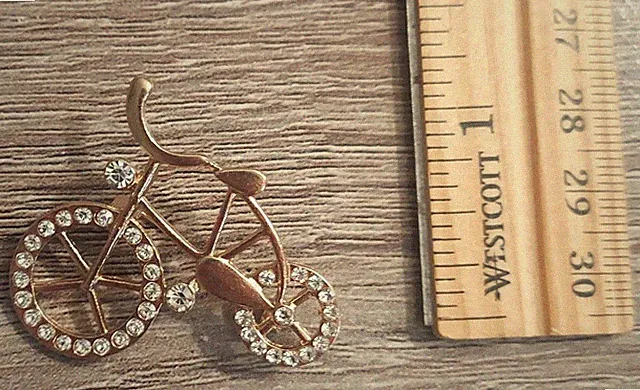 Fashion Jewelry Gold Tone Bicycle Brooch W/ Faux Crystals Gold Tone