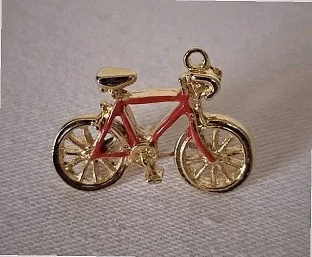 Gold & Red Bicycle Brooch Lapel Pin 1 inch