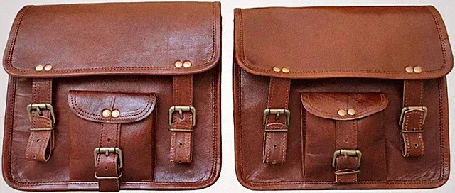 Handmade Genuine 2X Leather Bike Saddle Bag Panniers Cycling Tool Bag for Travel