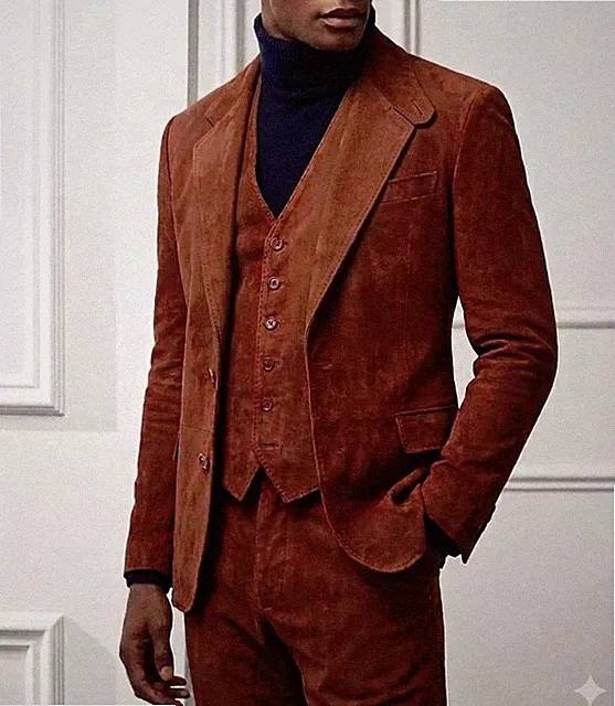 Men Suede Blazer Brown Handmade Lambskin Leather Stylish Formal Design Slim Fit