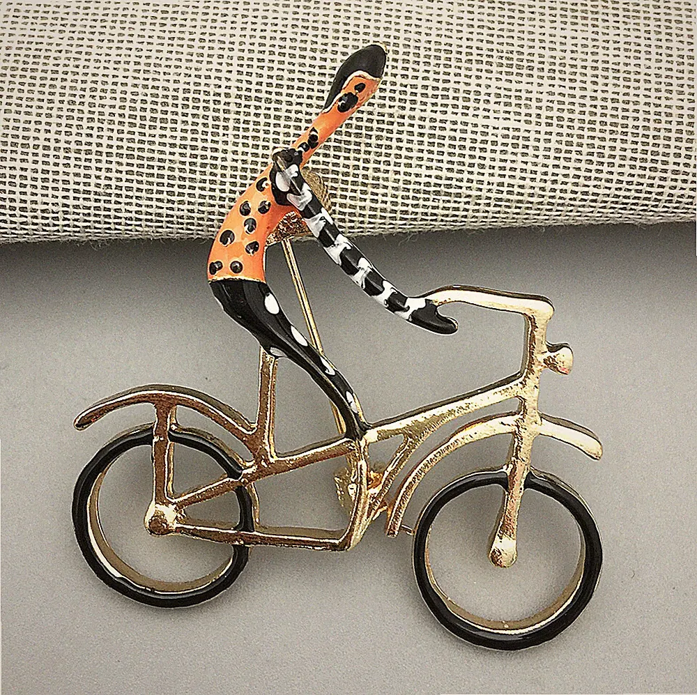 Multi-Color Enamel Man Ride Bike Bicycle Brooch Pin