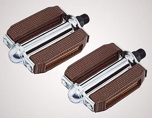 New! Original 9/16" Bicycle PVC Block Pedals In Brown/Chrome.