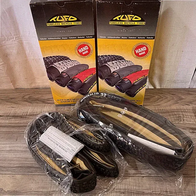 NOS Pair Tufo Primus 32 Tubular Folding Cyclocross Tires Pair Brown Sidewall