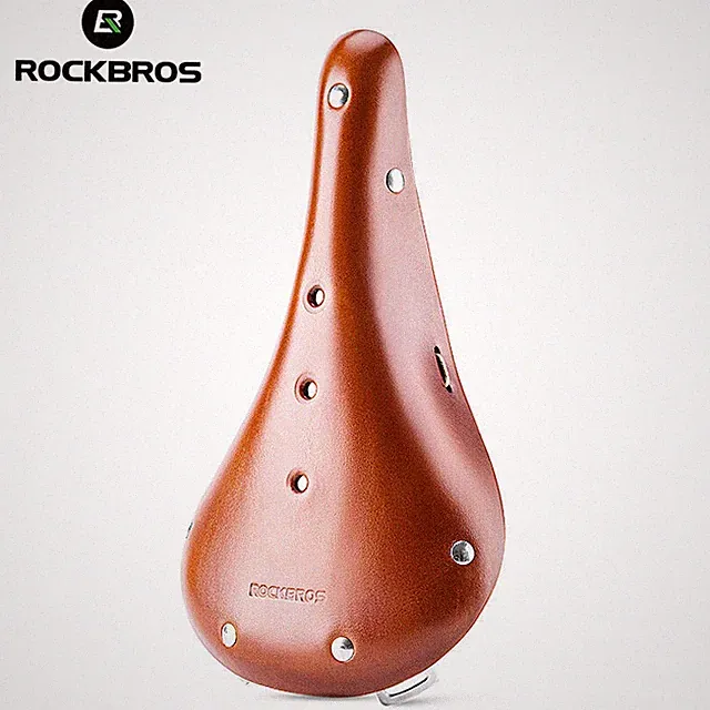 ROCKBROS Vintage Bicycle Saddle Retro Brown Cowhide Handmade Cycling Bike Seat
