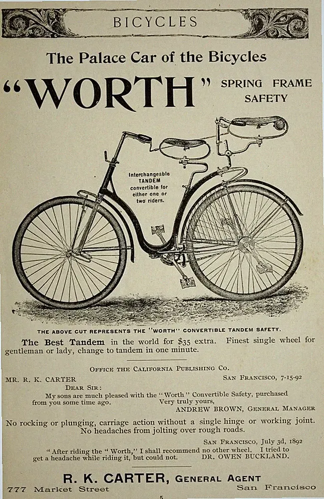 Unusual Tandem Bicycle Ad from the 1890s - 5 x 7 inch Print