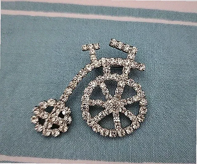 Vintage 1980s-1990s Rhinestone Brooch Pin Bicycle Old Style Bike