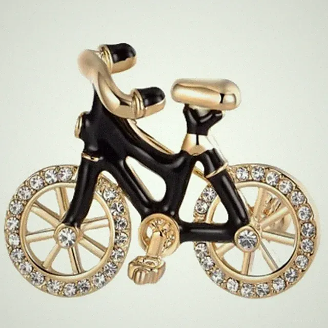 Vintage Bicycle Brooch - Black & Gold with Crystal Highlights