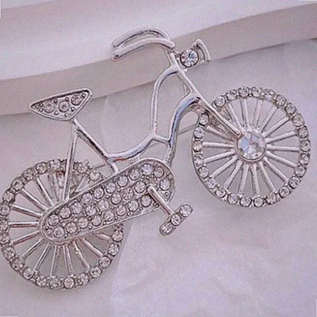 Vintage Bicycle Brooch - Silver with Crystal Highlights