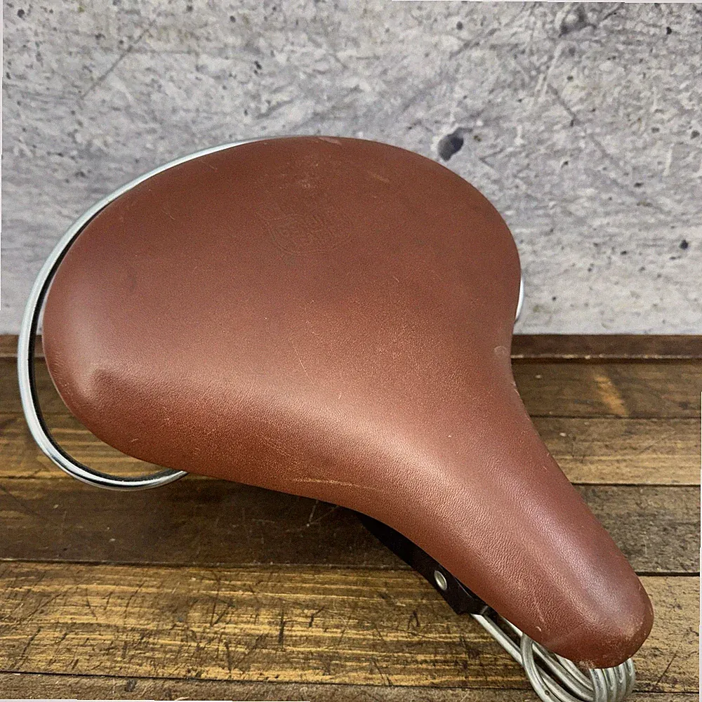 Vintage Persons Bicycle Saddle Seat Brown Genuine Leather 90s 99 Cruiser Spring