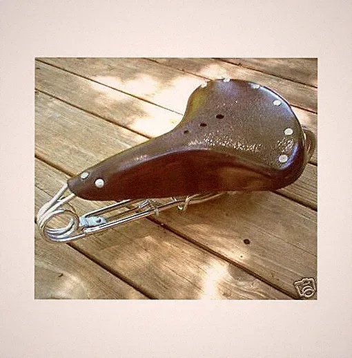 VINTAGE STYLE BROWN LEATHER HAIRPIN BIKE SADDLE - FACTORY 2ND COSMETIC FLAW ONLY