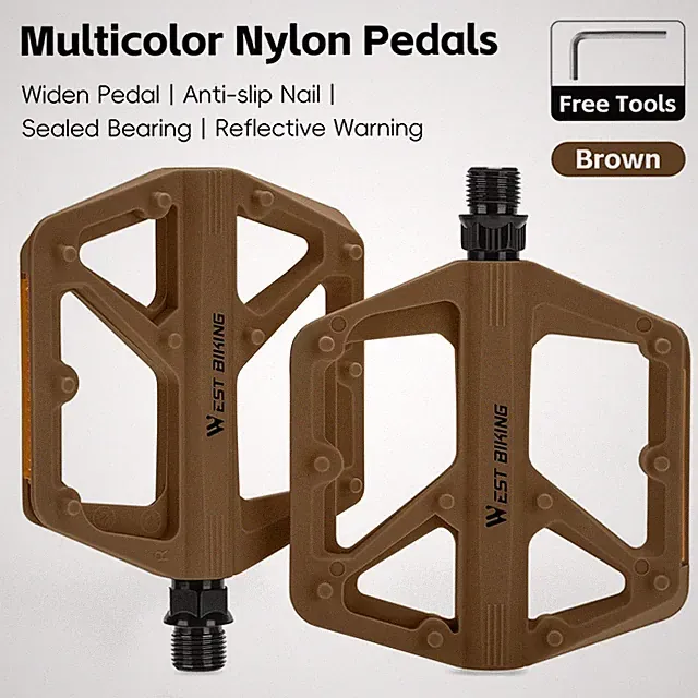 WEST BIKING Nylon Bicycle Pedals DU Sealed Bearing 9/16" Bike Flat Pedals A Pair