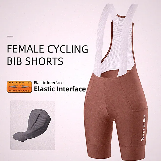WEST BIKING Women Cycling Bib Shorts Padded Long Distance Riding Shorts Pocket