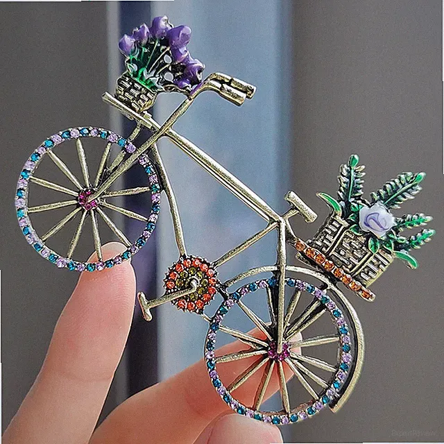 Women's Novelty Retro Rhinestone Decor Creative Bicycle Brooch Fashion Pin